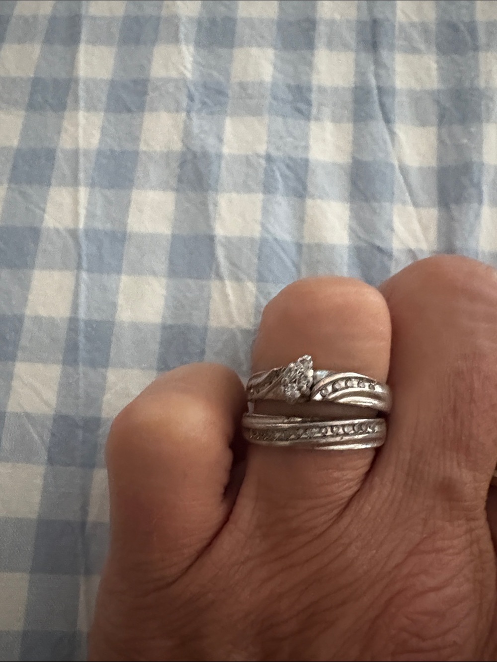 Elegant Silver Bridal Ring Set with Sparkling Center Stone - Silver